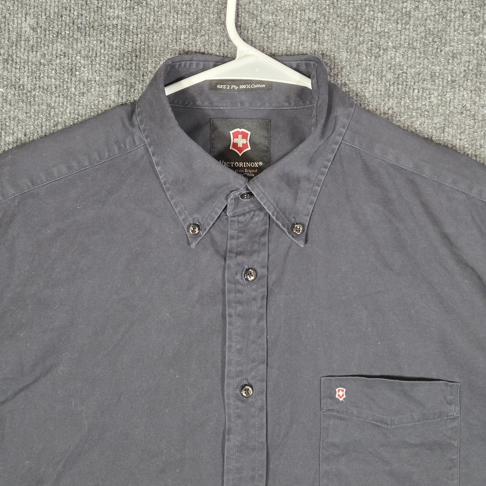 Victorinox Men's Button Down Shirt Large Black 100% Cotton Swiss Army Knife Logo